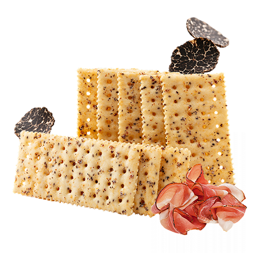 Bolachas de refrigerante com presunto trufado preto
